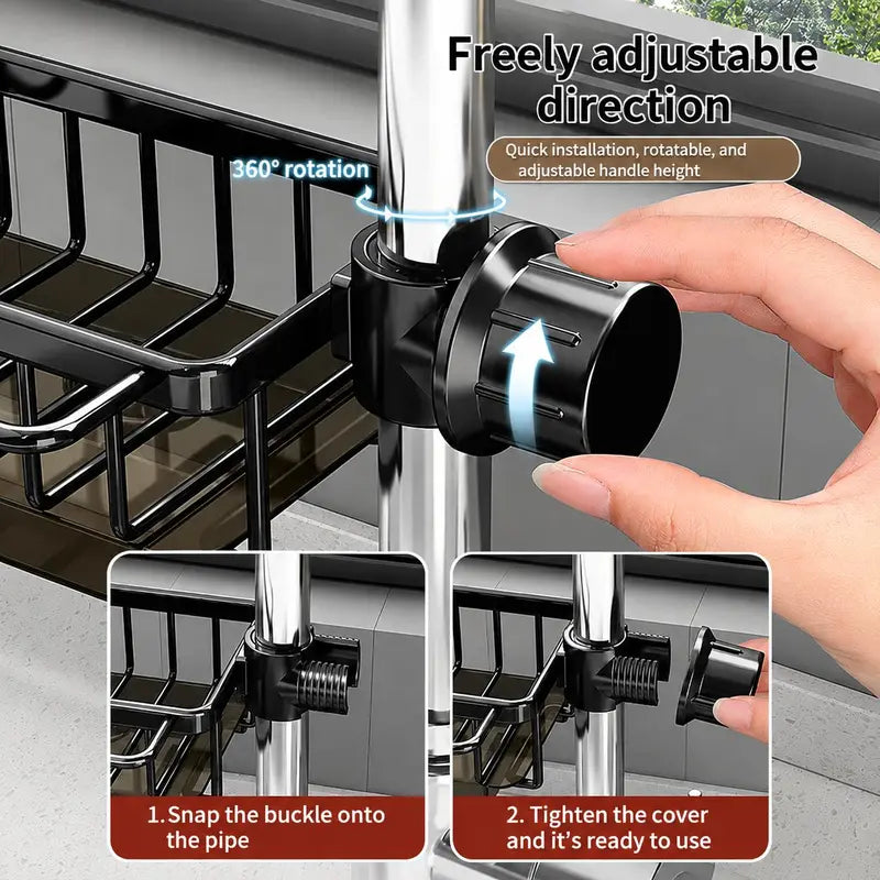 🧽 Faucet-Mounted Sink Organizer Rack with Drip Tray – No Drilling, Space-Saving Sponge Holder