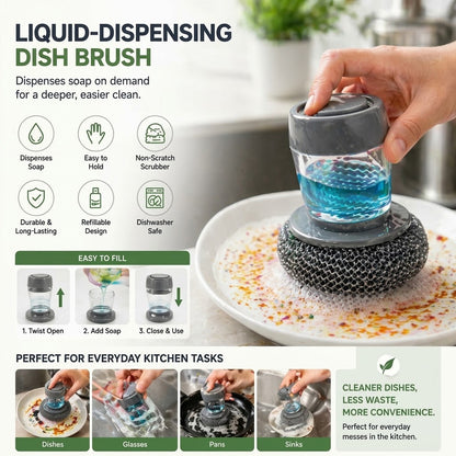 🧼Plastic Auto-Dispense Dish Brush- Multifunctional Pot Scrubber