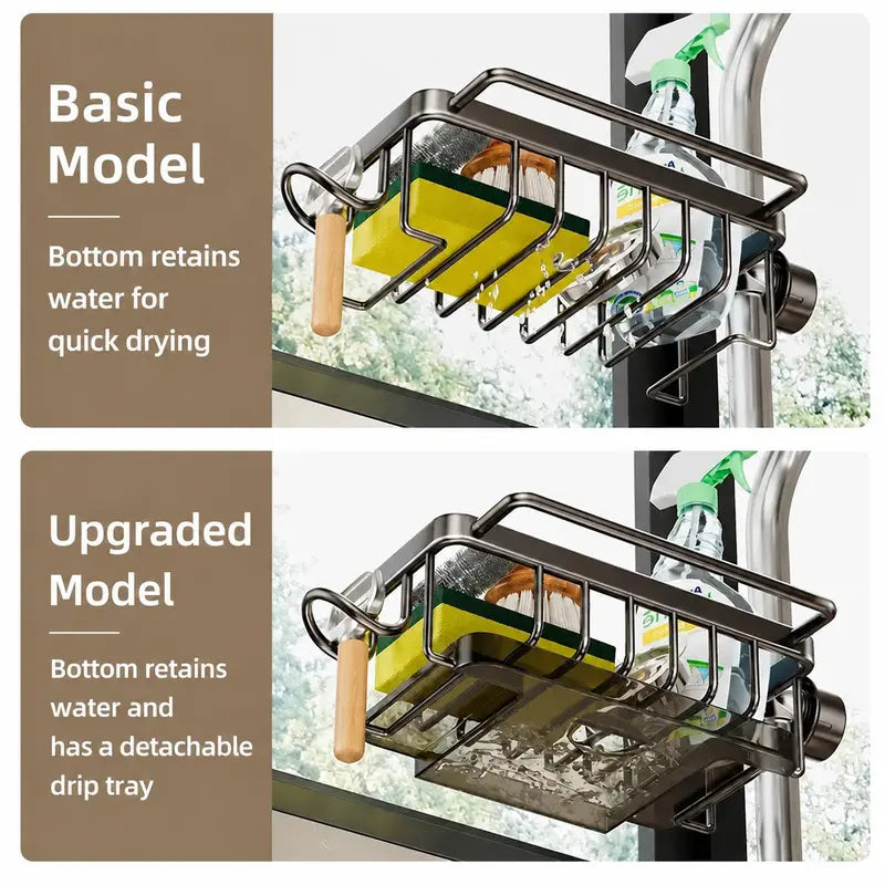 🧽 Faucet-Mounted Sink Organizer Rack with Drip Tray – No Drilling, Space-Saving Sponge Holder