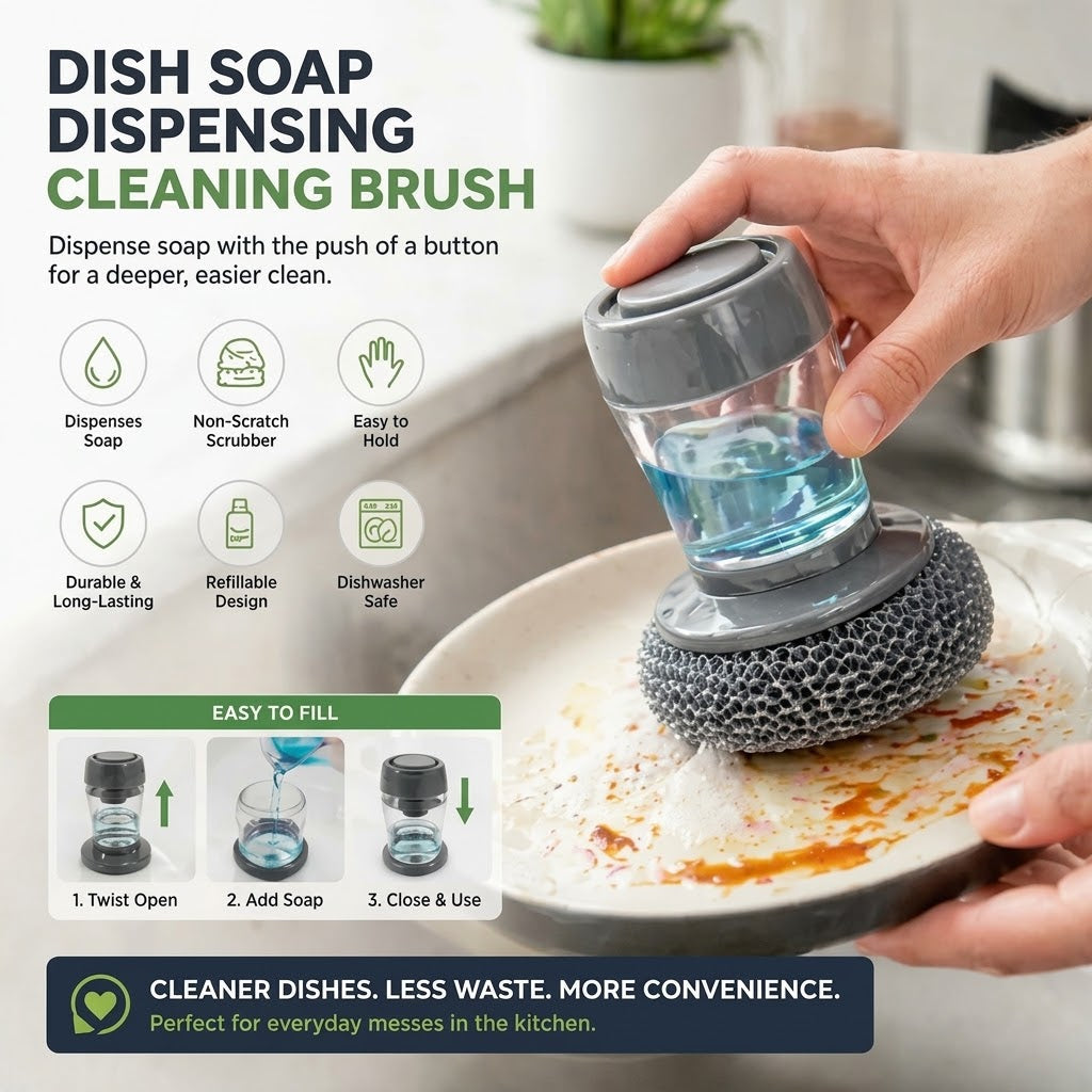 🧼Plastic Auto-Dispense Dish Brush- Multifunctional Pot Scrubber