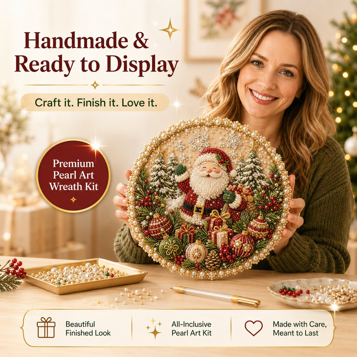 🔥Last Day 50% OFF - 🌸🌻🍂🎄 Four Seasons & Holiday Pearl Art Hanging Wreath Kit ✨