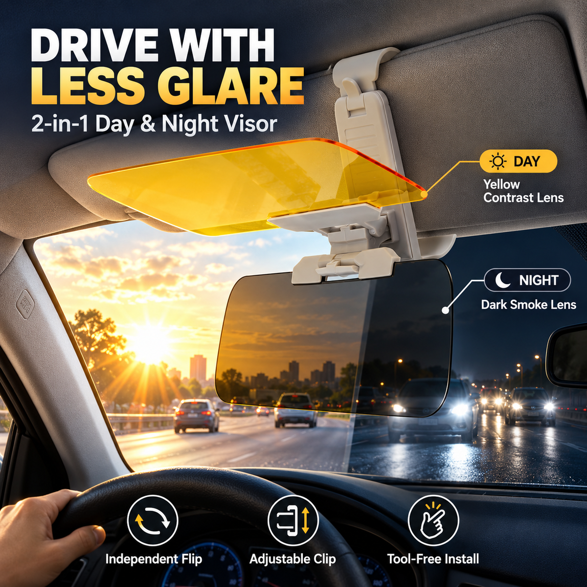 ☀️ 2-in-1 Day & Night Anti-Glare Car Visor Extender