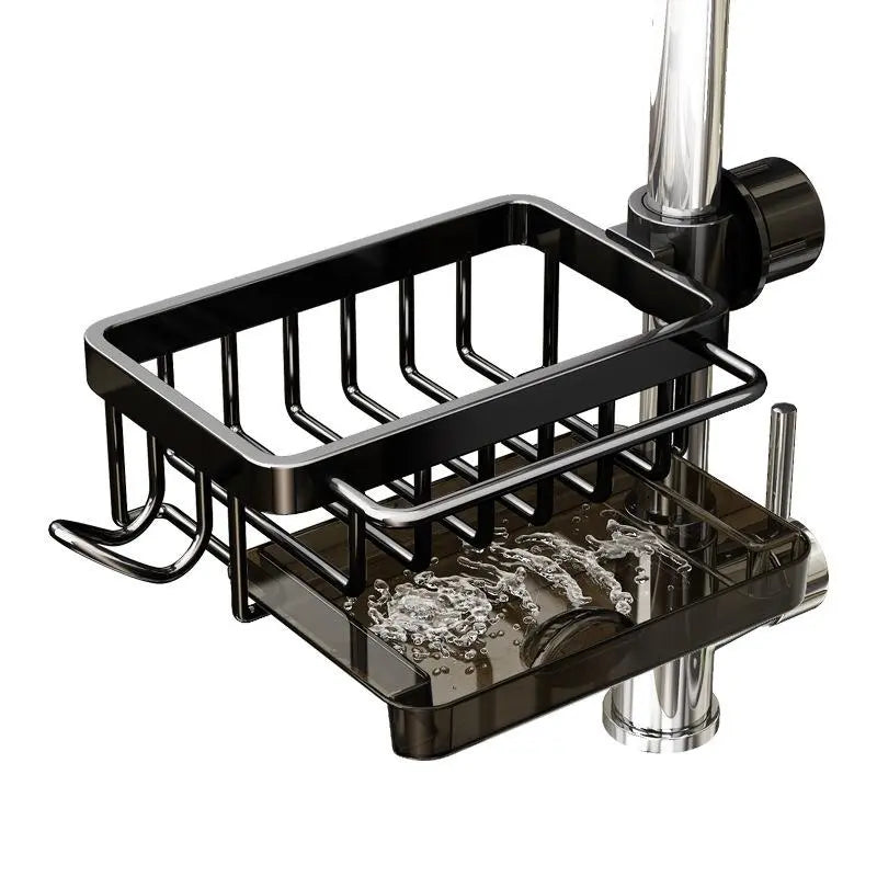 🧽 Faucet-Mounted Sink Organizer Rack with Drip Tray – No Drilling, Space-Saving Sponge Holder