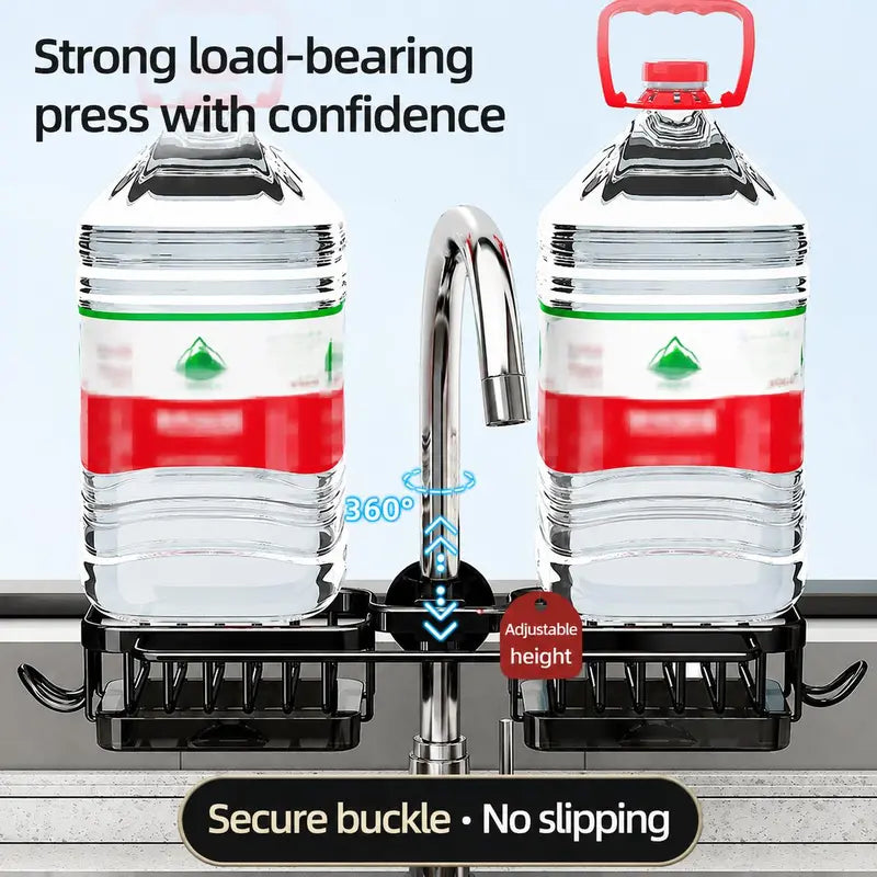 🧽 Faucet-Mounted Sink Organizer Rack with Drip Tray – No Drilling, Space-Saving Sponge Holder