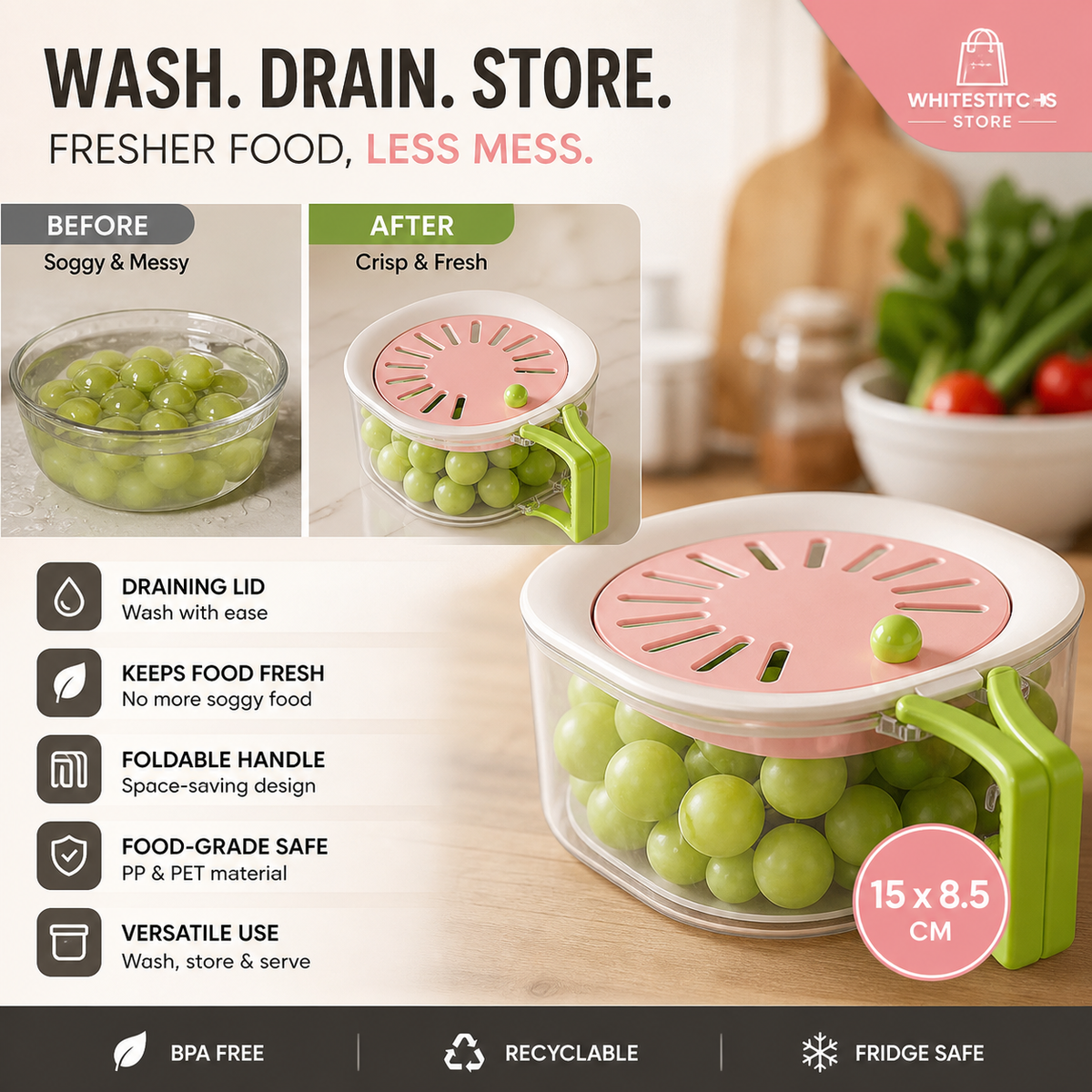 📢📢50% OFF !! ⏰2 in 1 Draining Basket with Lid