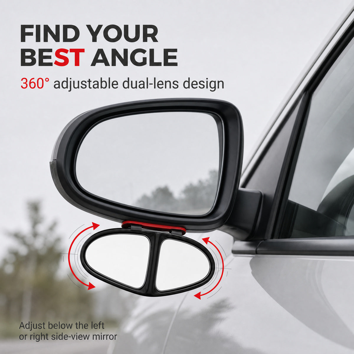 ✨360° Rotatable Car Blind Spot Mirror Dual‑Lens Real Glass ABS Housing